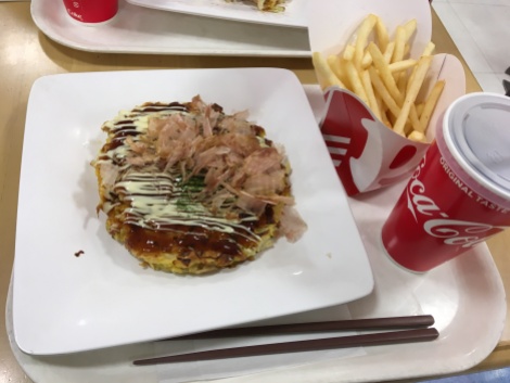 Is that... okonomiyaki and french fries?! Yes, it is! Only in Japan :)